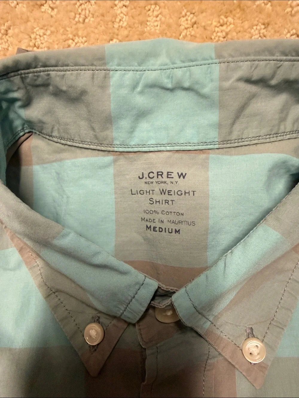 J. Crew Men's Aqua and Gray Large-Check Button-Down Shirt